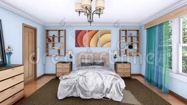 舒适的现代卧室室内三维动画